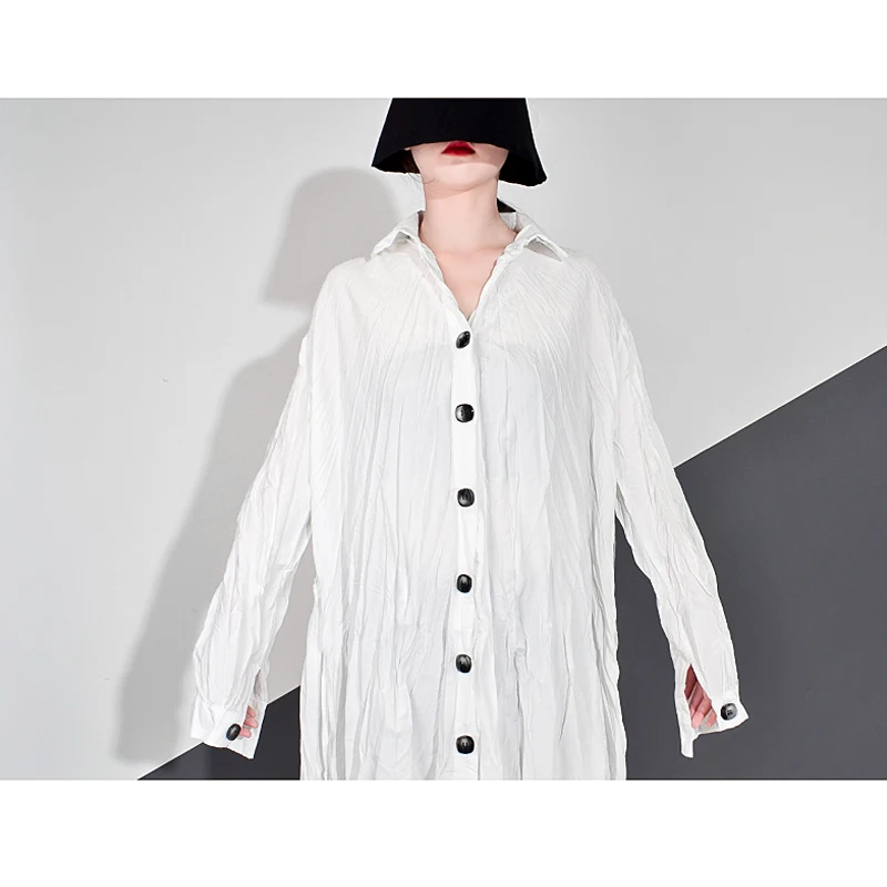 

XITAO Casual Button Dress Women Solid Color Autumn Trendy Fashion New Style Bibbons Turn Down Collar Long Sleeve Loose ZP3683