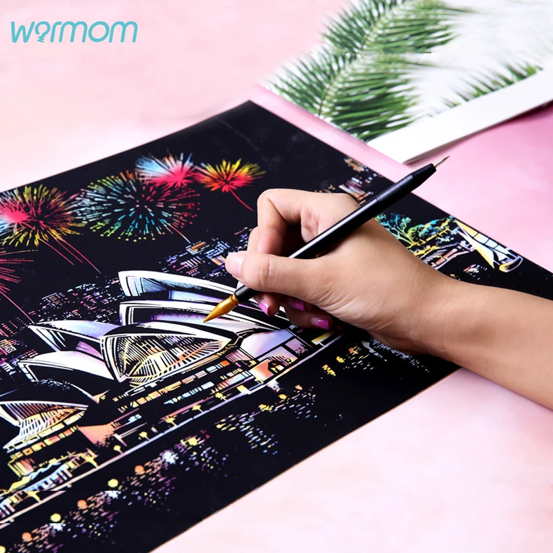 Warmom детей DIY игрушки для рисования скретч картины дети творческий Волшебный морской пейзаж Искусство Головоломка Детские красочные граффити обучающая игрушка