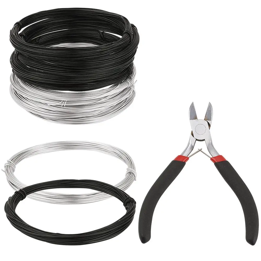 

10rolls Aluminum Wire with Carbon Steel Jewelry Pliers Mixed Color, Pliers: 11cm; Wire: 0.8mm, 10m/roll