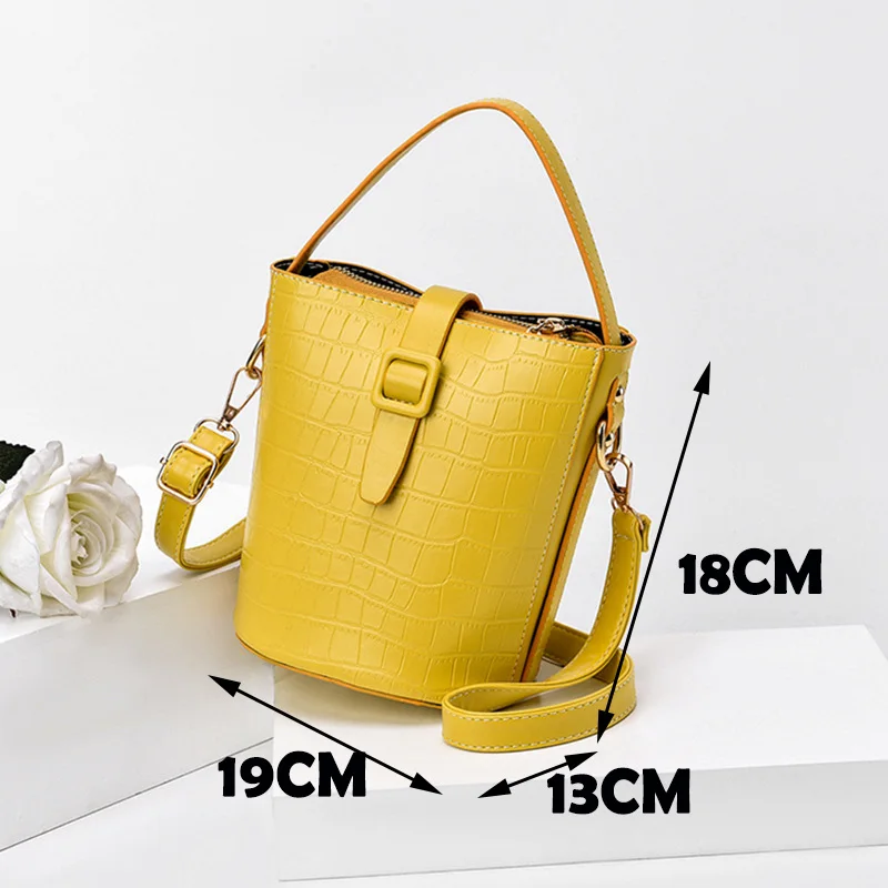 

Summer Brand Fashion Black Crocodile PU Leather Mini Bucket Handbags for Girls 2021 Designer Luxury Tote Womens Crossbody Bags