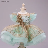 glitter green baby girl birthday dress puffy tulle kids prom clothing outfits photoshoot for ceremony