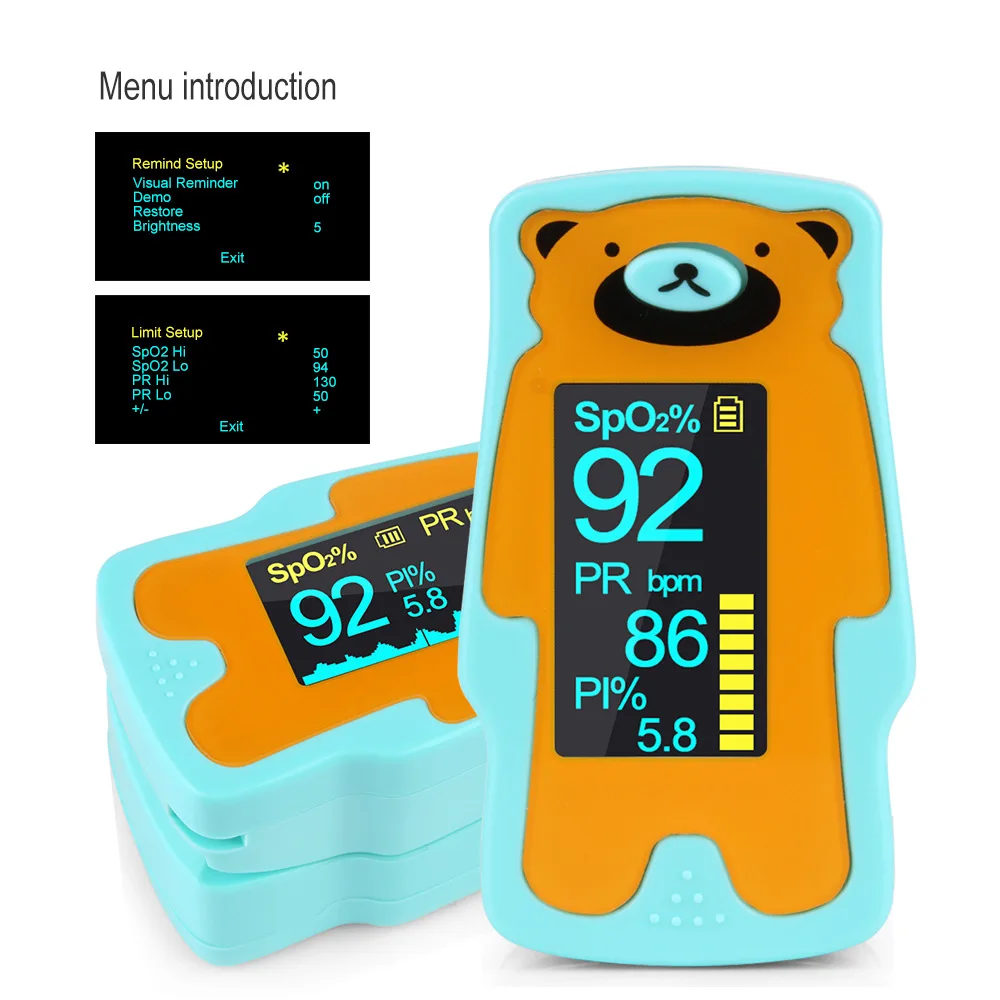 Пульсоксиметр Пальчиковый детский двухцветный OLED дисплей насыщение крови