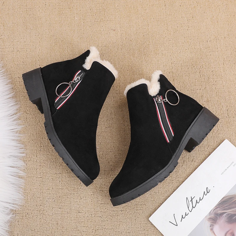 Теплые короткие ботинки женские нескользящие Модные зимние на молнии теплые