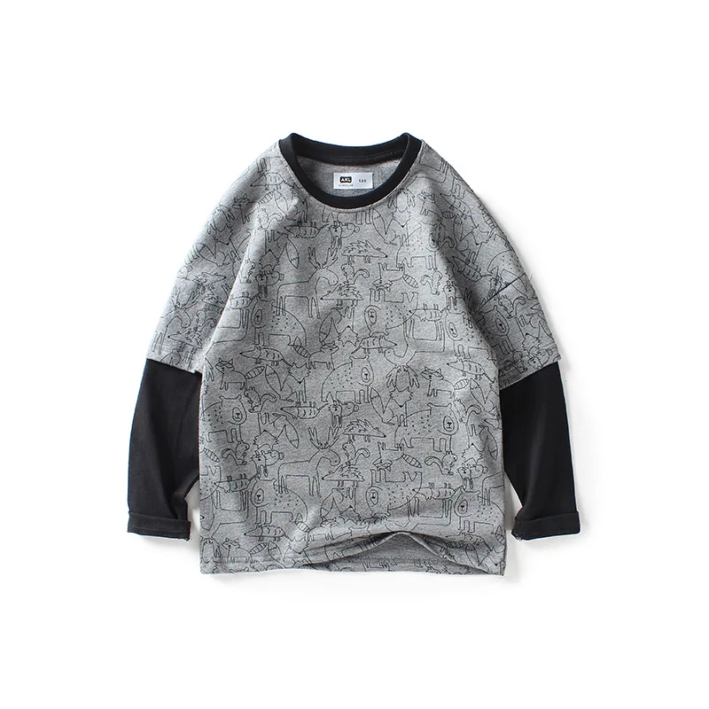 

2020 Autumn Winter New Childrens Casual T-shirt Boys Tops Cartoon Printing Pullover Long Sleeved Kids Sport Sweater 5-12 Years