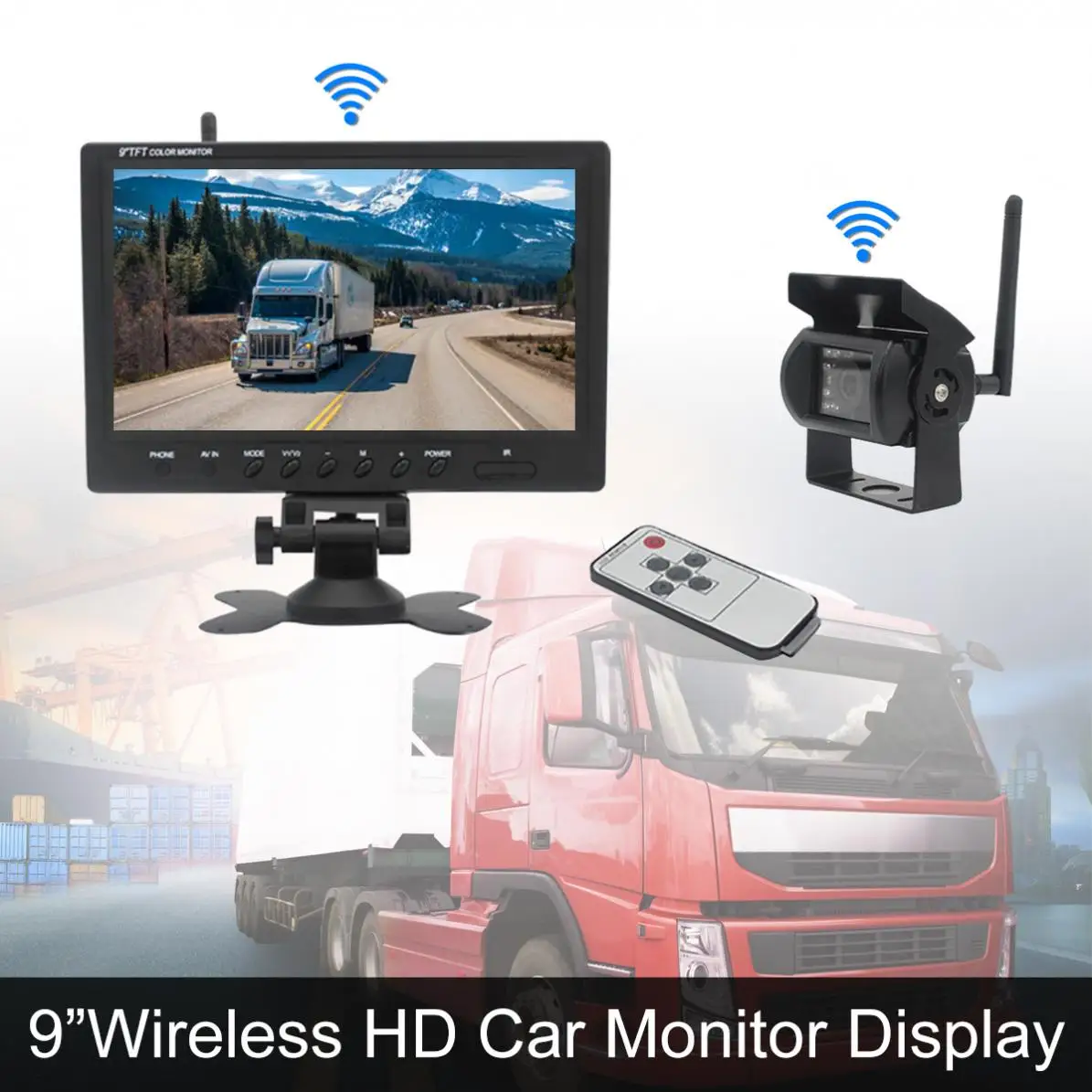 

9 Inch Wireless Backup Camera Rear View Camera System TFT LCD Monitor + Waterproof Night Vision Camera for Bus Truck Boat