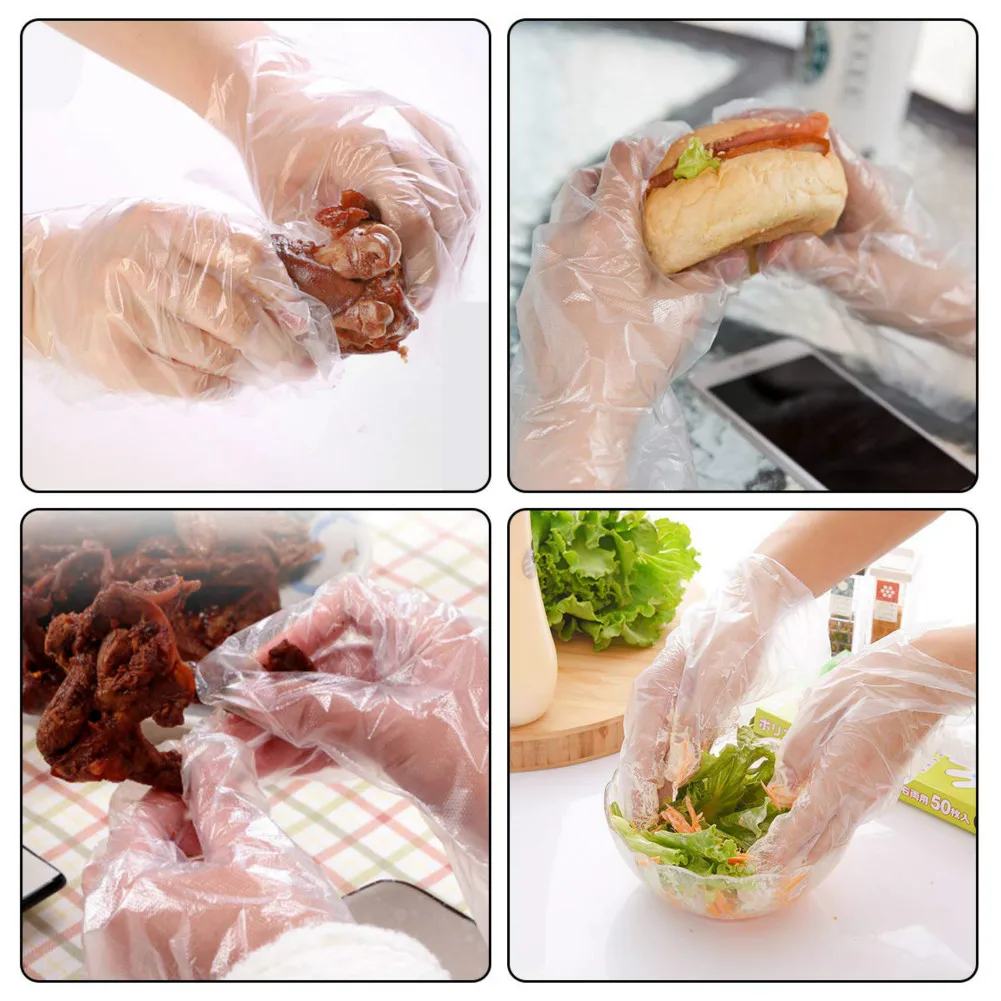 100 шт PE пластиковые одноразовые перчатки для приготовления пищи прозрачные