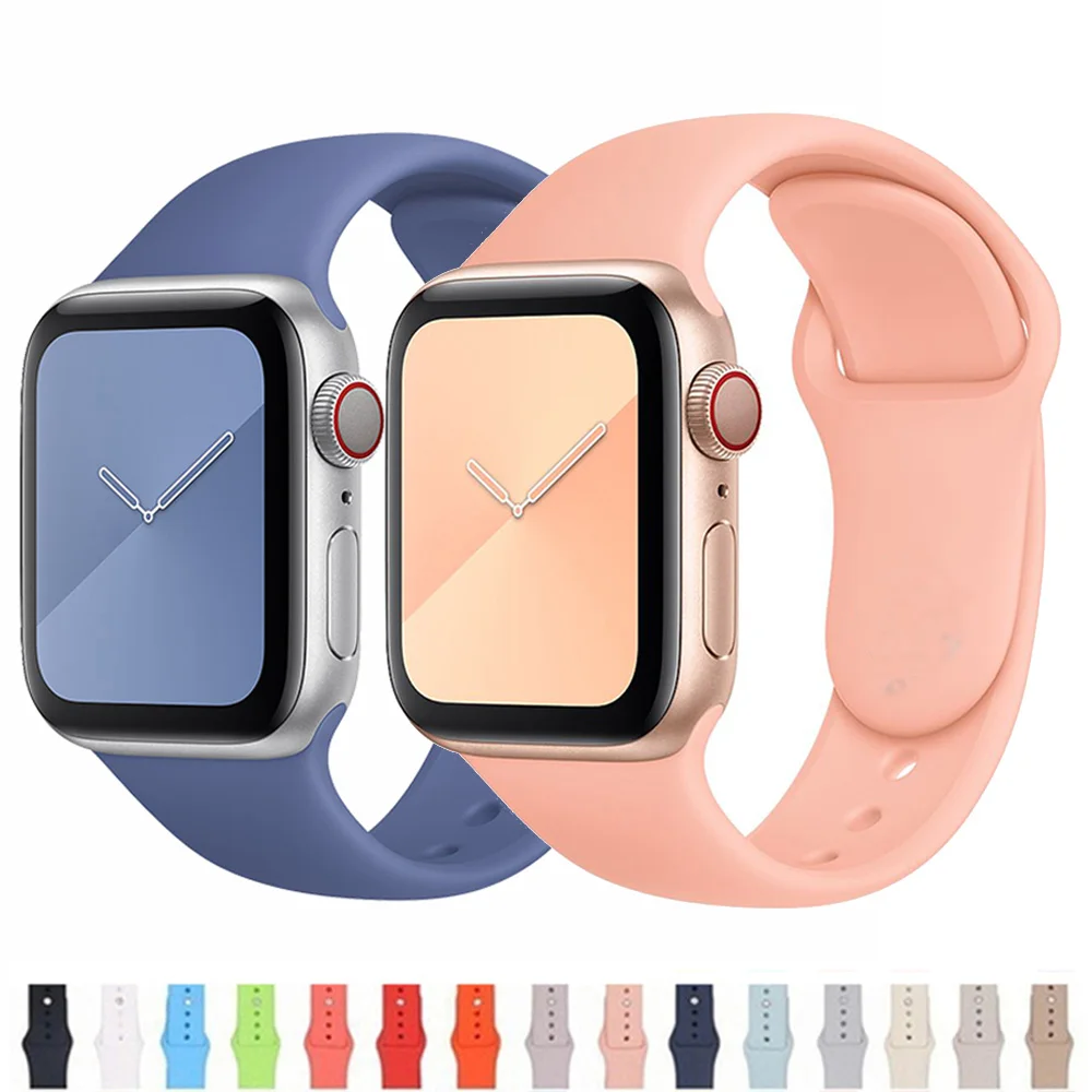 Ремешок силиконовый для Apple Watch band 44 мм 40 38 42 резиновый браслет iWatch 3 4 5 se 6|Ремешки