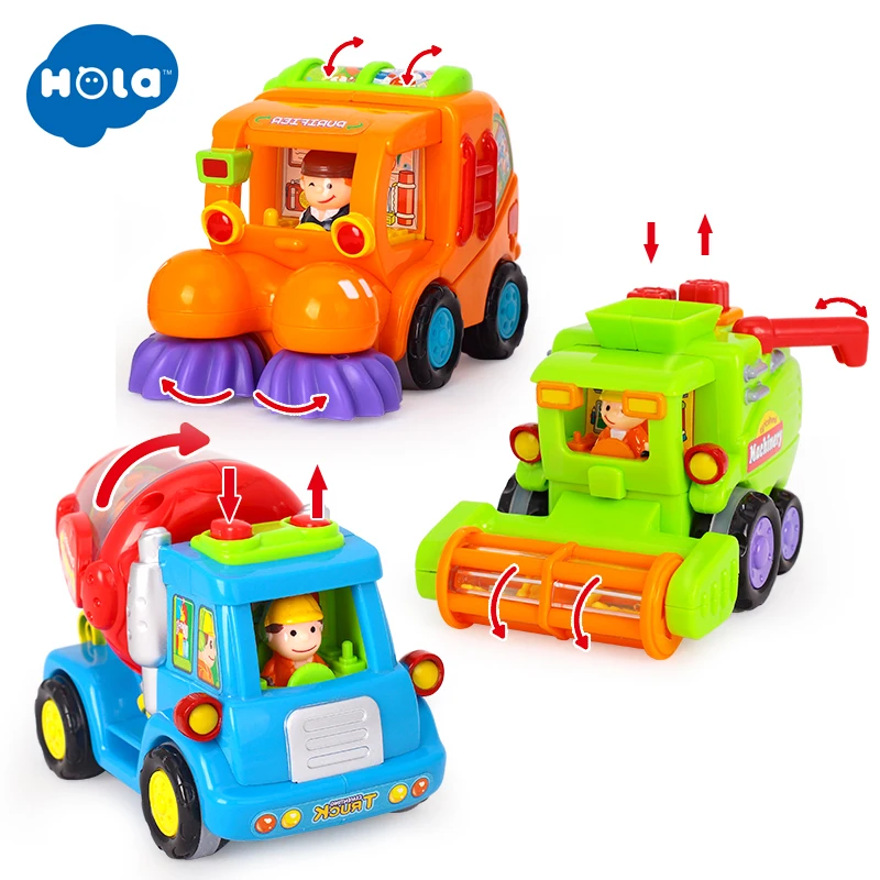 HOLA 386(набор из 3) Push& Go фрикционный автомобиль игрушки для мальчиков-уличная уборочная машина, бетономешалка, комбайн игрушечный грузовик