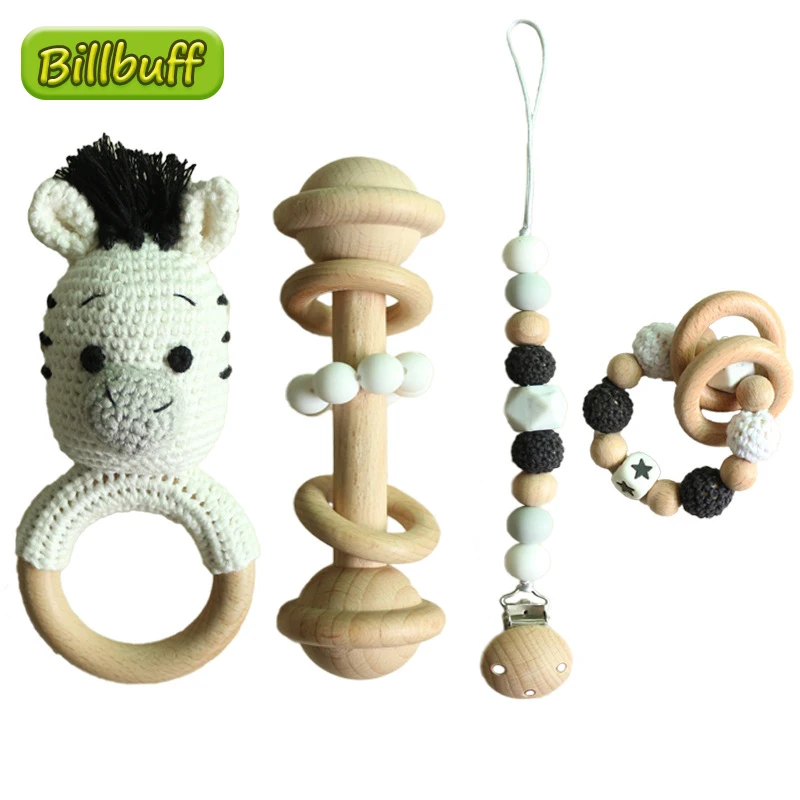 

DIY Cartoon Zebra Baby Teether Toy Food Grade Bracelet Beech Ring Wholesale Bunny Ring Animal Cartoon Flower Rodent Teether Gift