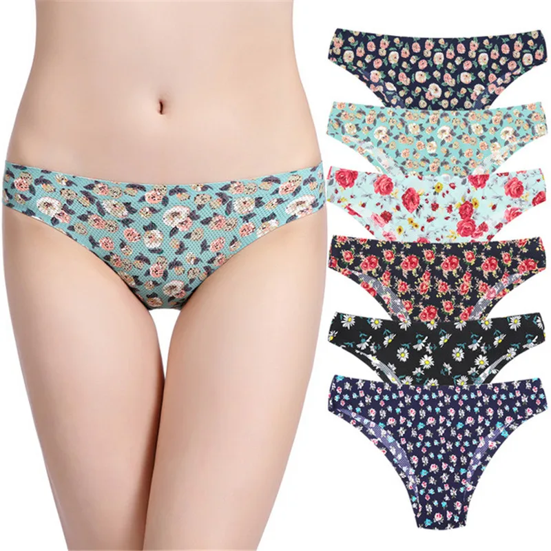 

3Pcs/lot Seamless Women's Underpant Comfort Underwear Floral One-piece Briefs Print Women Sexy Low-Rise Panty Intimates S M L