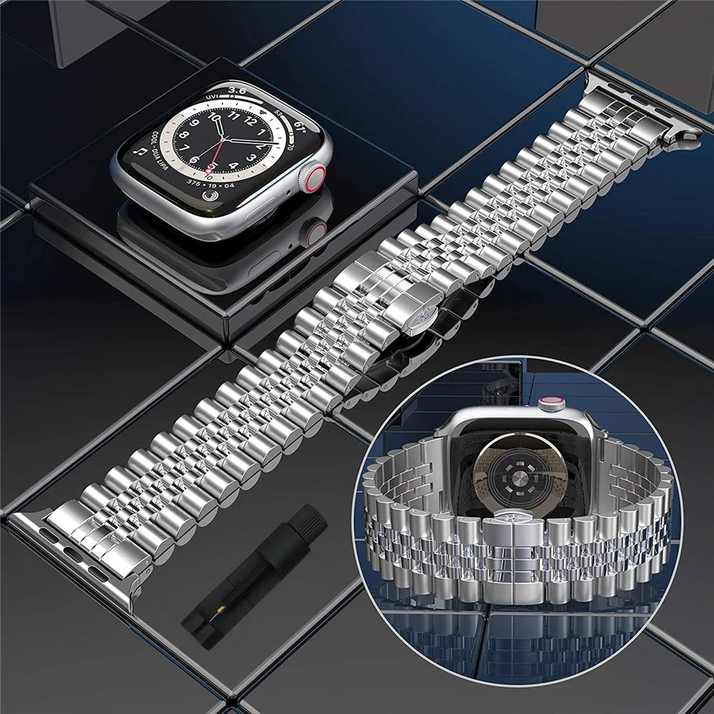 Браслет для apple watch Series 7 6 se ремешок 44 мм 40 45 41 iwatch 5 4 3 42 38 из нержавеющей стали |