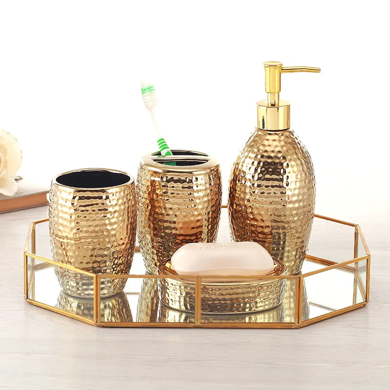 Bathroom Ceramic Wash Set Soap Dispenser Toothbrush Holder &amp Cup WIth Tray Creative Lavatory 4-5 Pieces Wedding Gift | Обустройство
