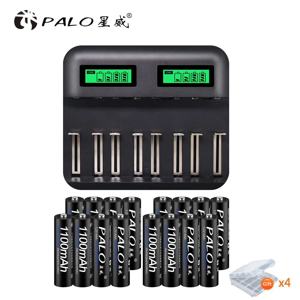 Palo ЖК-дисплей Быстрая зарядка Смарт USB зарядное устройство для Ni-MH Ni-CD AA AAA SC C D батарея+ 16 шт. 1,2 в AAA Ni-MH аккумуляторная батарея - Цвет: with 16 pcs AAA
