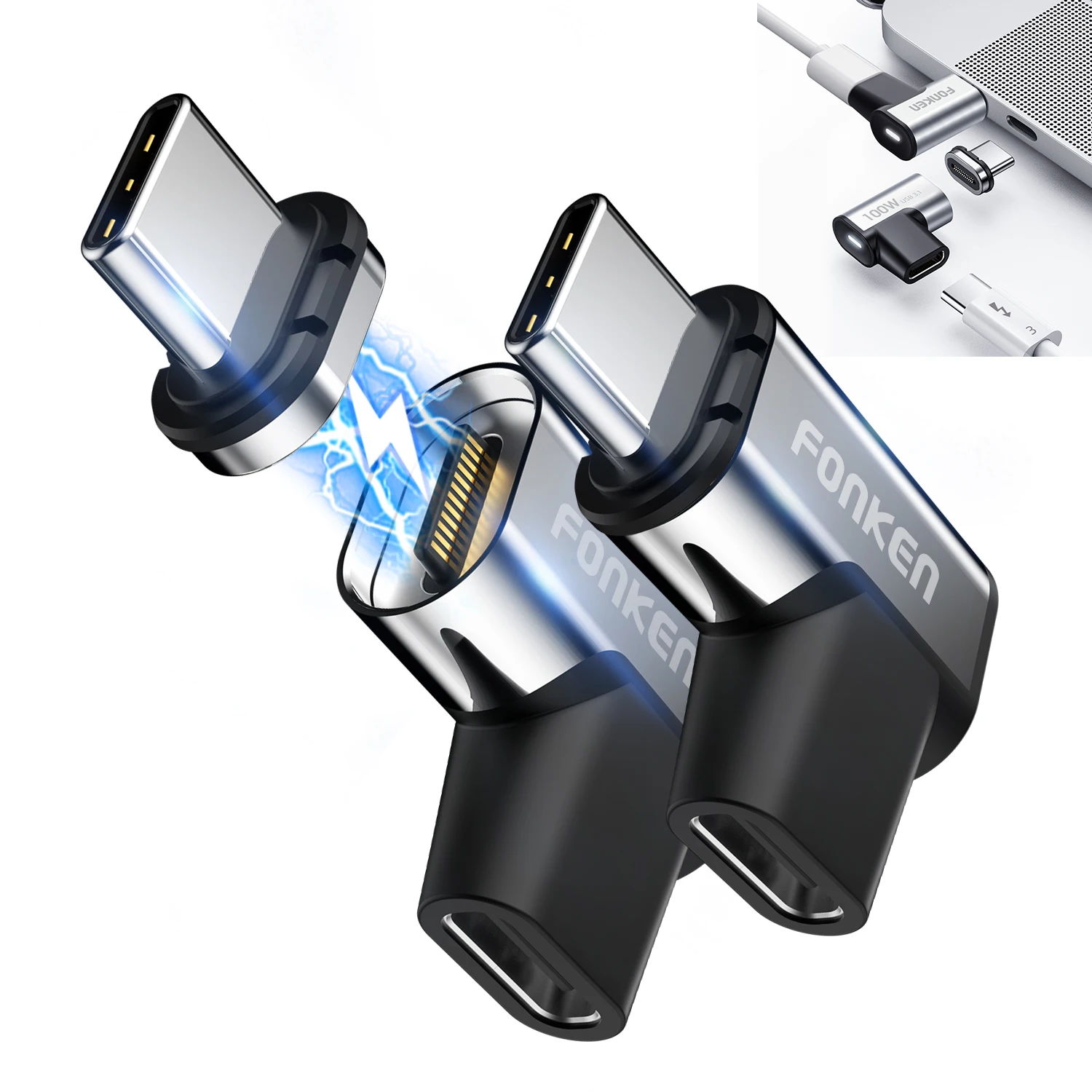 Адаптер USB Type C 100 Вт, магнитный преобразователь USB C в Type C, PD, быстрая зарядка, передача данных, 24 контакта, разъем 10Gbs - изображение
