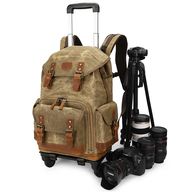vintage travel wheel case 2 in1 dslr backpack rolling camera trolley bag with anti shock detachable padded camera dividers free global shipping