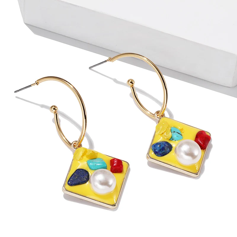 Серьги-кольца модный декоративный Металл Акриловые Имитация Жемчуга красочные