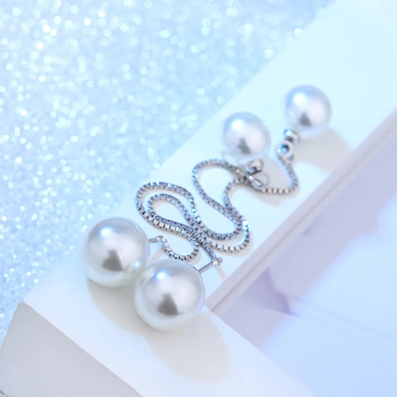 OL модные серьги серебристого цвета Двойные с имитацией жемчуга длинные
