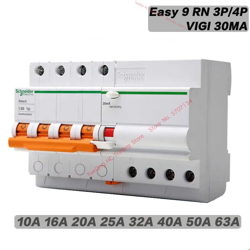 

Schneider Electric VIGI Easy9 RN 30MA Circuit Breaker Leakage Protection 3P/4P 20A 40A 50A 63A AC Residual Current Device