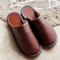 simple room leather slippers for home slides shoes mens autumn winter home slippers male man scuff backless couple slipper 2021