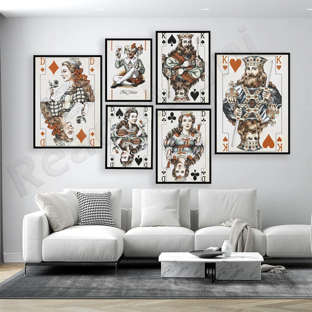 

Jack of Clubs WALL ART- Hearts, Spades, and Diamond Queen playing card posters, a gift for her from game room decoration