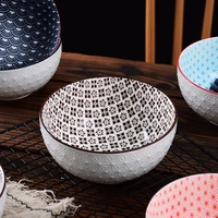 6 inch cute ceramic tableware bowl set nordic style home hand painted instant noodle soup restaurant simple embossed ramen bowl