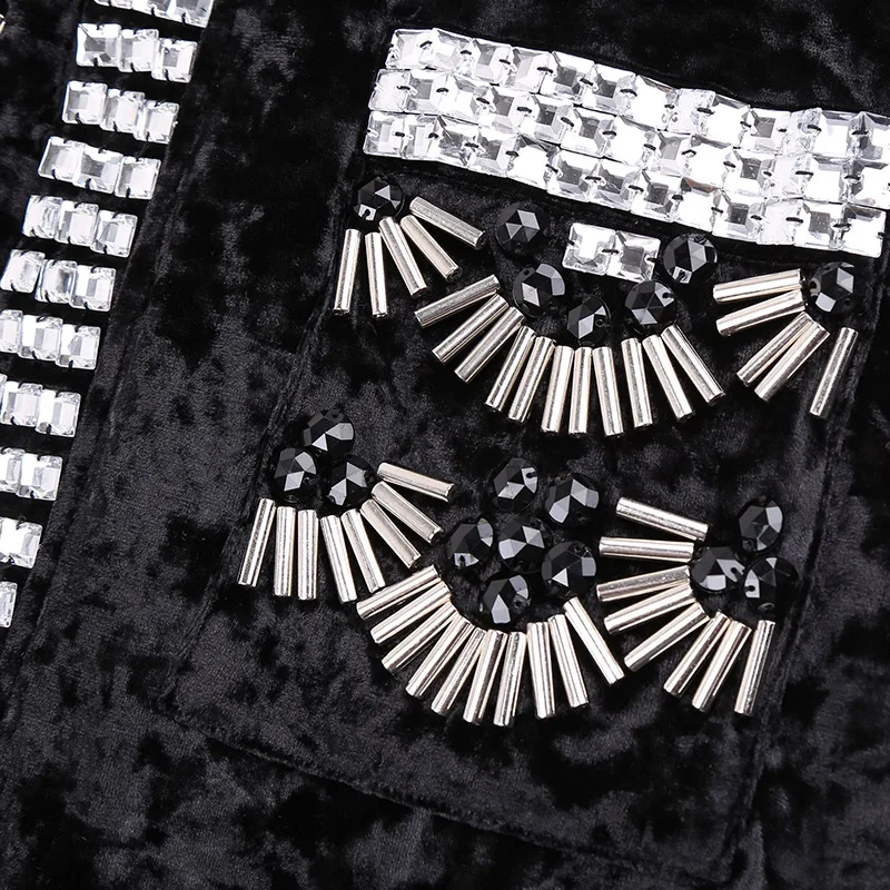 

New 2018 high-end luxury manual nail bead sexy cardigan deep V velvet dress