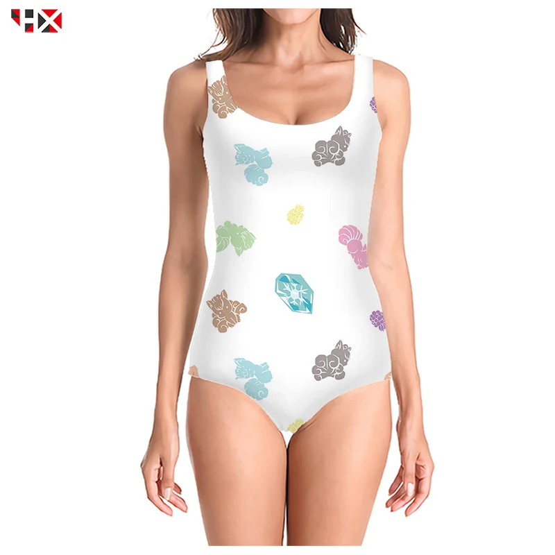 Модный слитный купальник с 3D принтом женский интересным сексуальный без рукавов