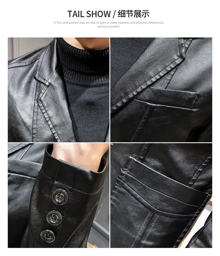 

2021 Spring New Men's PU Leather Jacket High Quality Business Fashion Casual Slim Solid Color Lapel Motorcycle Leather Jacket
