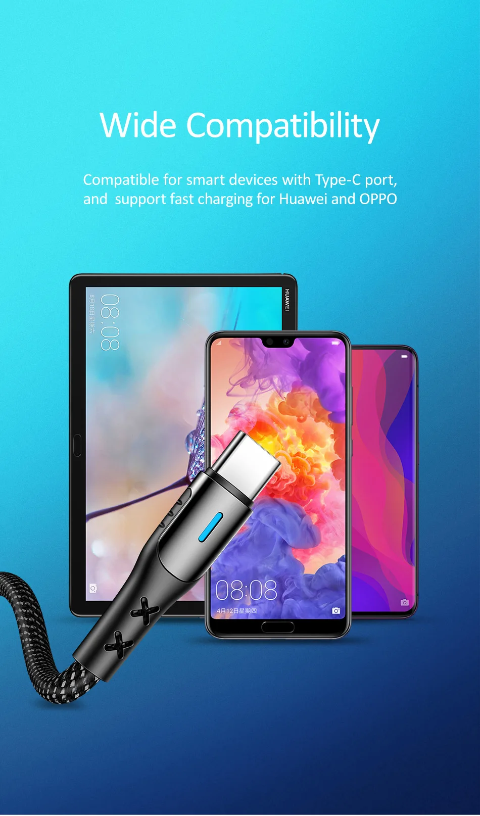 USAMS Быстрая зарядка USB C кабель 5A Быстрая зарядка Type C кабель для Huawei P10 P20 P30 Mate 9 10 20 умный зарядный шнур Type-C кабель