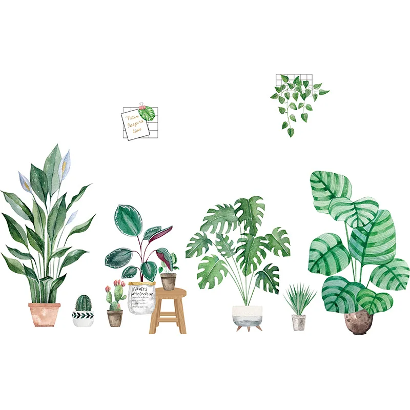 

Green Potted Plant Wall Sticker Home Living Room Fresh and Cool Decoration Mural Art Decals Bedroom Background Stickers