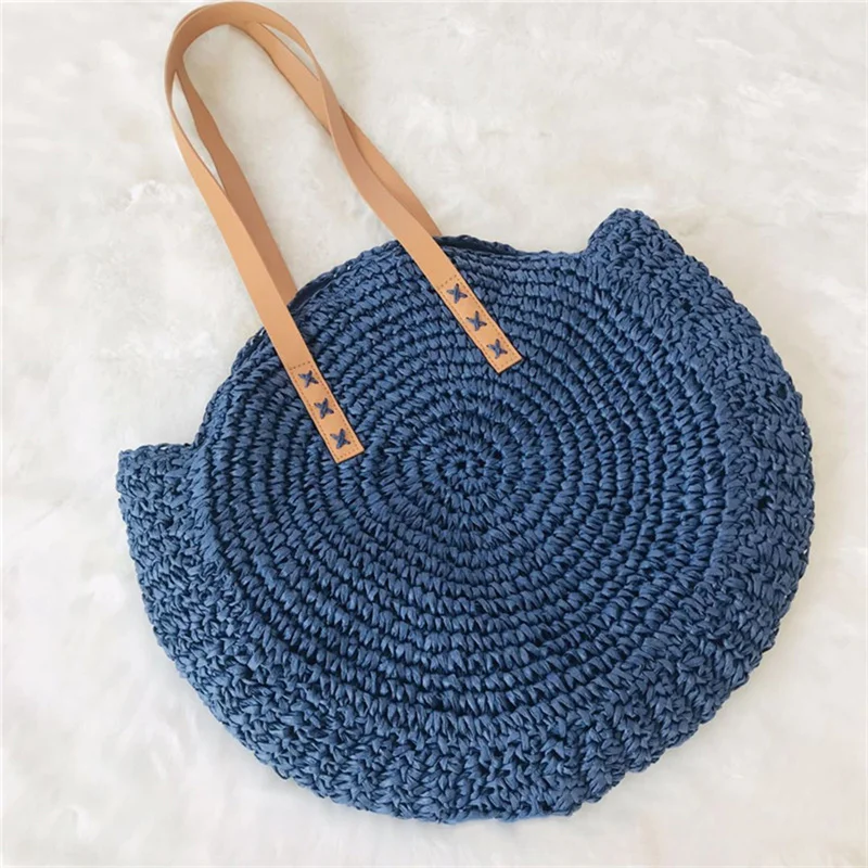 Круглая пляжная сумка из рафии винтажная плетеная сумочка ручной работы на ремне