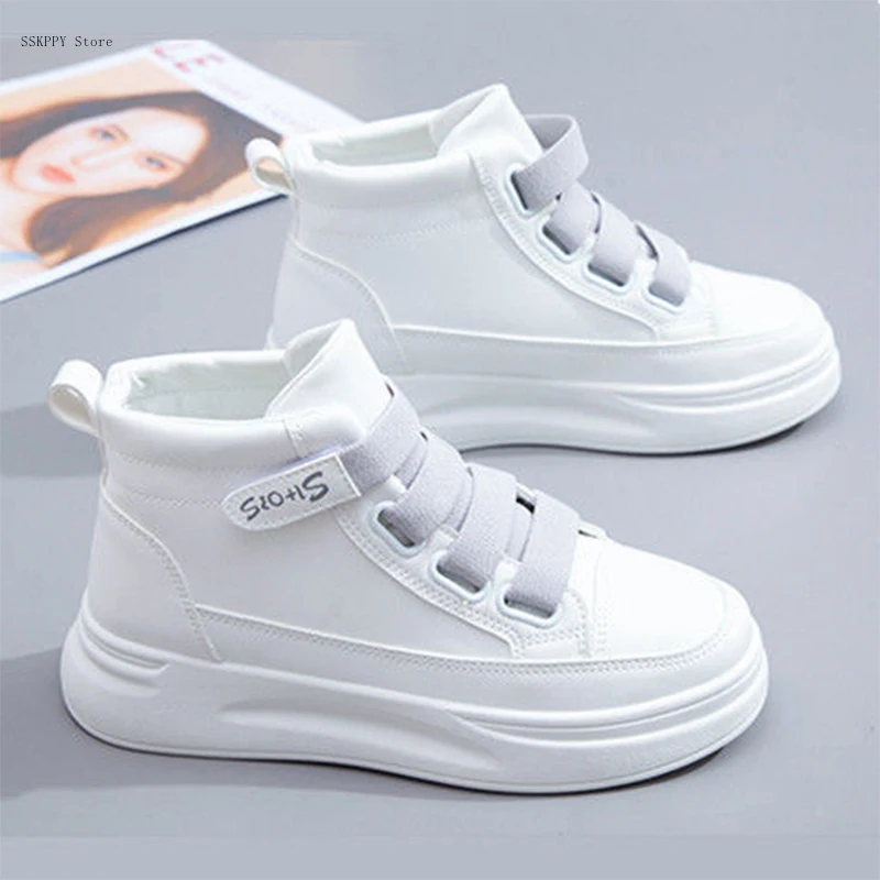 Ladies White Vulcanized Shoes Popular Korean Breathable Sports Shoes 2022 High-top Thick-soled Casual Men's Shoes  Women Shoes