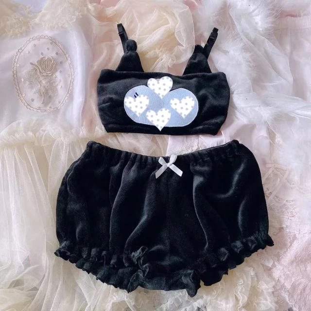 

Бархатные сексуальные костюмы анимации для девочек, Длинные ушные собачьи бюстгальтеры и шаровары, Розовый Белый бархатный топ и трусики ...