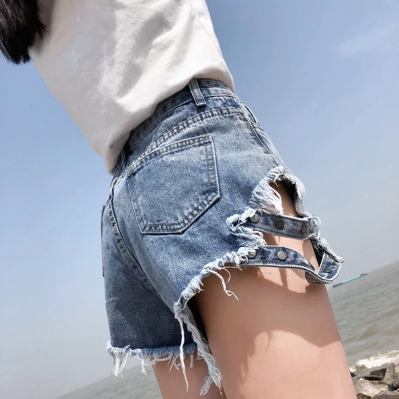 

Женские ковбойские шорты gang feng, летние свободные шорты большого размера с завышенной талией, широкими штанинами и дырками, 200 кг