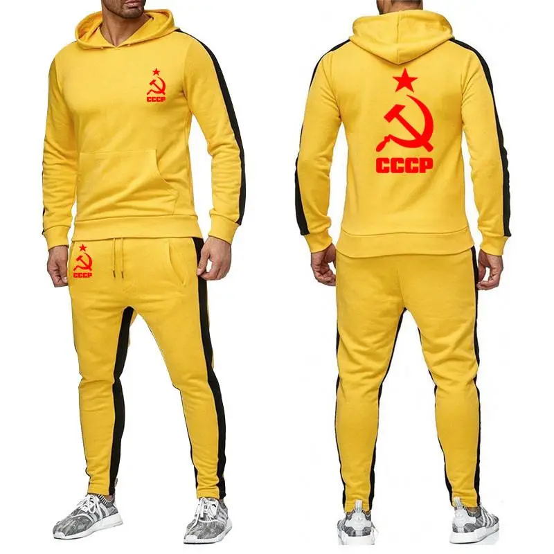 

Mens Hoodies sweatshirt Unique CCCP Russian Soviet Union Printed Sporting suit sportwear Hoodie+Pants 2Pcs