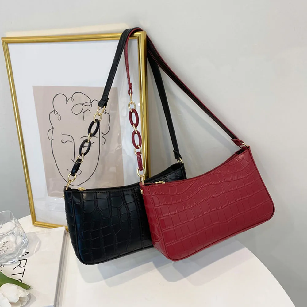 

Vintage Women PU Leather Stone Pattern Pure Color Shoulder Underarm Bag Casual Ladies Small Handbags Purse