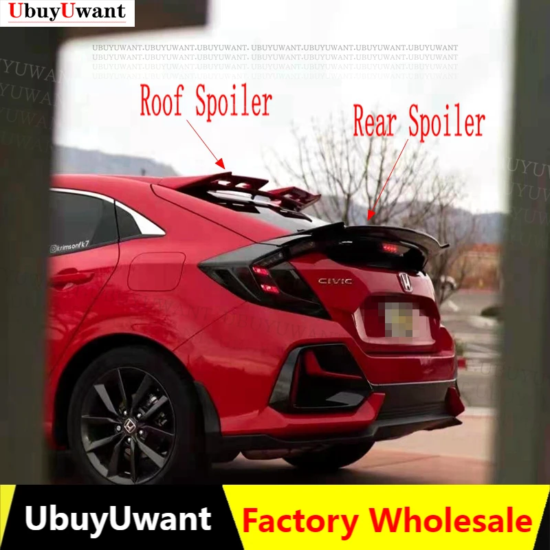 

For Honda Civic Hatchback 2017 - 2020 Roof And Rear Spoiler Car Styling High Quality ABS Material Car Rear Wing Primer Color