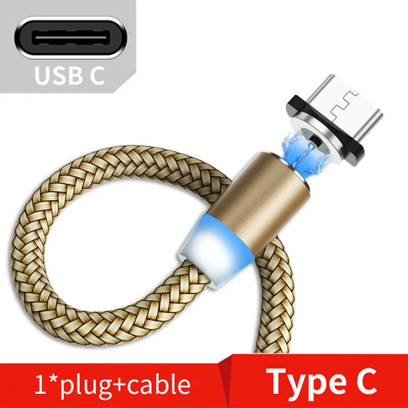 For Type C Gold VAORLO 2 м светодиодный магнитный кабель Micro usb type C Быстрый Магнитный зарядный кабель для iPhone X 7 8 XS Max XR huawei samsung xiaomi LG - Цвет: For Type C Gold