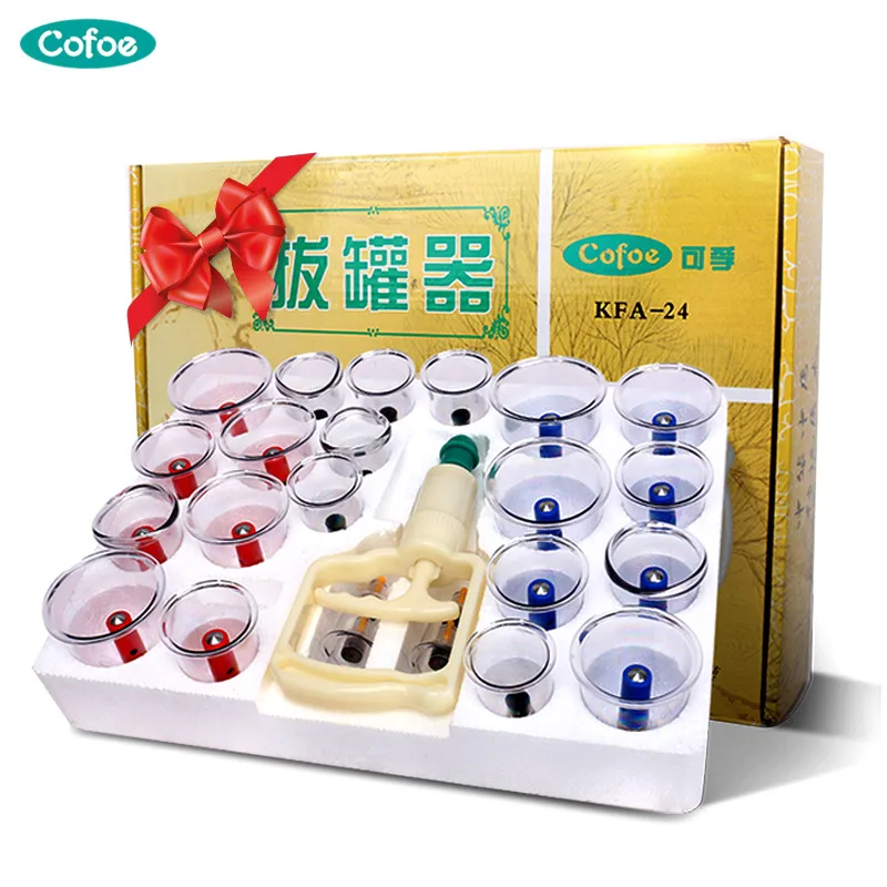 Cofoe 24pcs cupping set Ventosa Vacuum suction cup Body Massager Chinese Medical Cold& Flu Relief massage cups damp toxin Clear