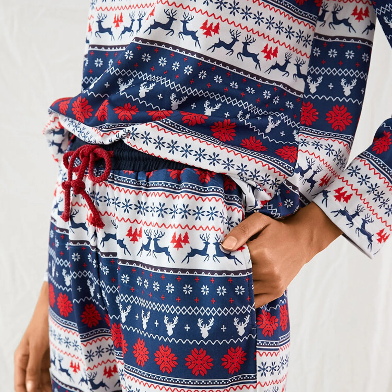 

Women Winter New Christmas Reindeer Print Pajamas Set 2020 Female Homewear Long Sleeve Full Trousers Two Piece Pajama Set #5B