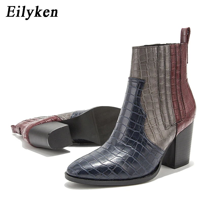 Eilyken/женские ботильоны черного цвета обувь из искусственной кожи на высоком каблуке женские осенние ботинки с круглым носком на квадратном каблуке и платформе размеры 36-43