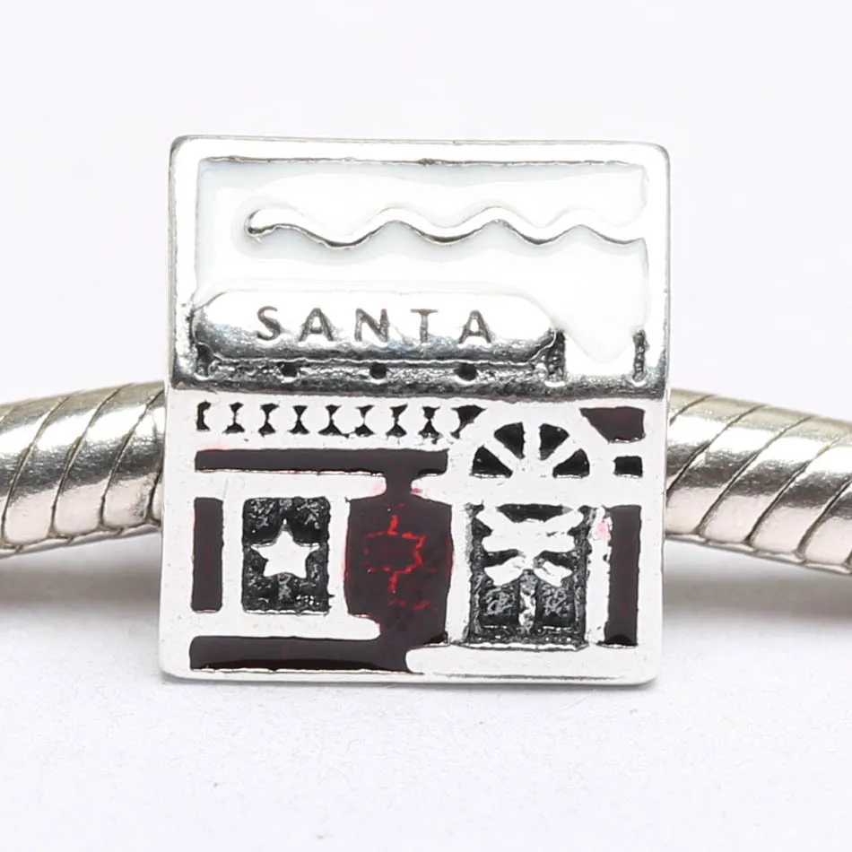 

Аутентичные S925 серебряных биссерных, сделай сам, ювелирное изделие дом Санта Шарм fit Pandora браслет белый и полупрозрачная Красная эмаль