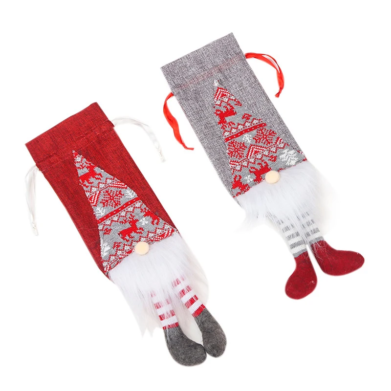 Мультяшные подвешенные ножки без лица рождественские мешки для винных бутылок с