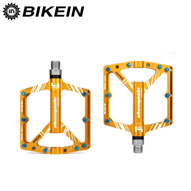 BIKEIN 9/16 сверхлегкий MTB Pedaal Fietsen BMX Pedalen Fiets Pedaal Platte Pedalen для горных велосипедов аксессуары 310 г - Цвет: Gold