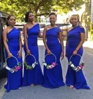 Платье подружки невесты с одним открытым плечом, садовое платье для гостей свадебной вечеринки, платье Королевский голубой цвет