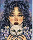 5ddiy бриллиантовый портрет мультяшный Кот с девушкой Крест Наклейка полный Квадратный Круг бриллианты спальня гостиная роспись украшение подарок