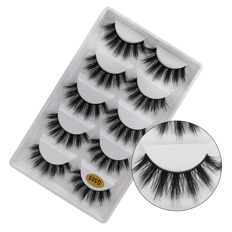 

3d Imitation Mink 5 Pairs of False Eyelashes European and American Natural Thick 1-1.3cm Beauty Extension Tool Makeup