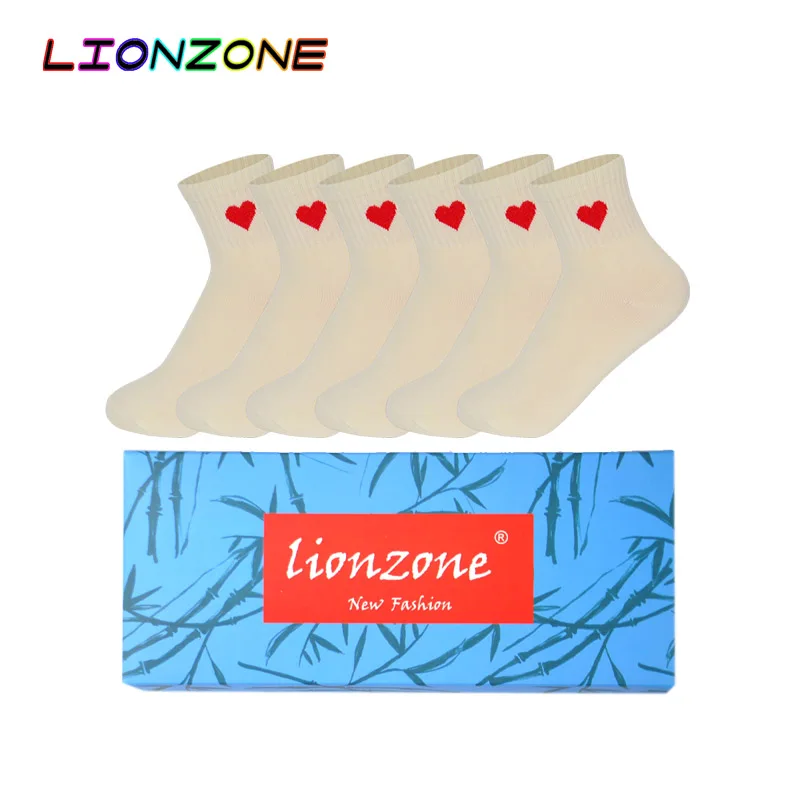 Yellow LIONZONE 6 пар/лот милые носки с милыми сердечками женские дышащие удобные осенние зимние забавные бамбуковые носки для отдыха Meias - Цвет: Yellow