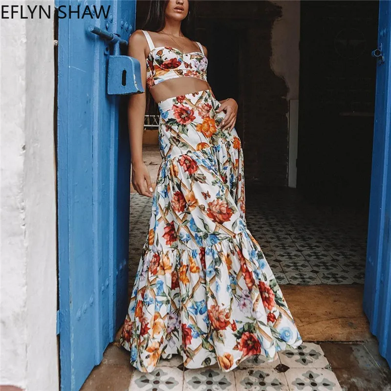 Роскошные без рукавов Топ и длинная юбка летние комплекты для женщин комплект из