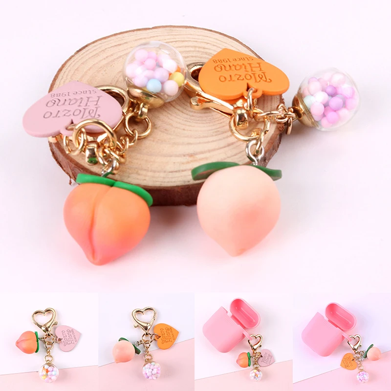 

Pink Girl Heart Stereo Peach Keychain Seven Colorful Ball Creative Cute Key Chain Toy Bag Hanging Decoration Keyring Accessories